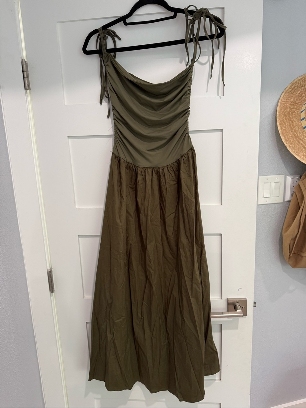 Olive Green Tie-Shoulder Maxi Dress